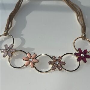 Christopher & Banks Floral Necklace w/ Leather Bands & Gold Accents, #feminine